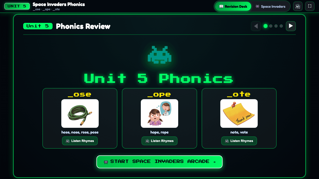 Space Invaders Phonics game preview